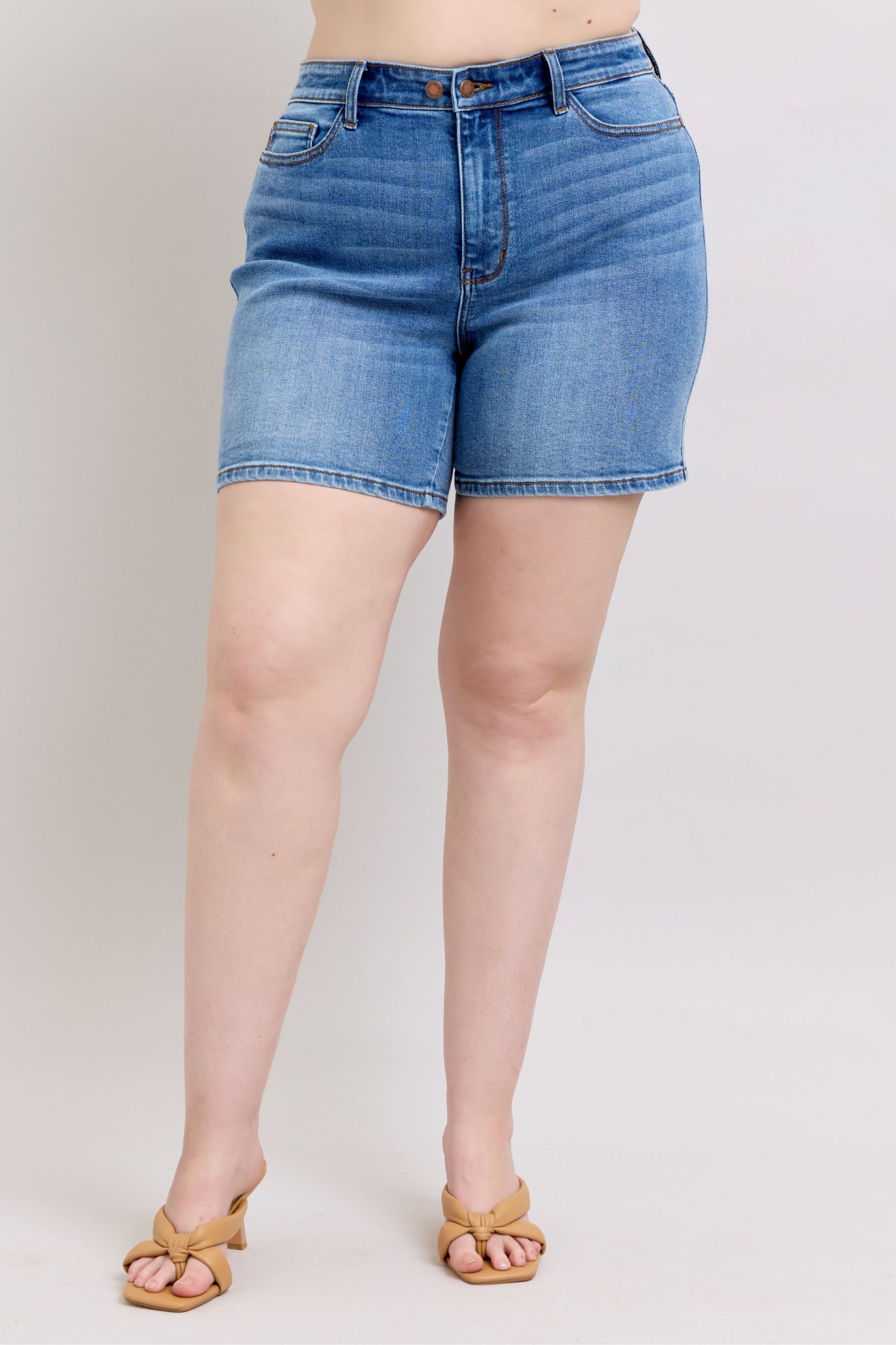 Judy Blue Full Size 2 Button Denim Shorts with Pockets Plus Size