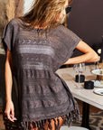 BiBi Fringed Hem Short Sleeve Knit Top