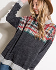 e Luna PLUS Solid Plaid Mock Neck Top