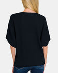 Zenana V-Neck Short Sleeve Dolman Sweater