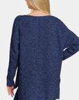 Zenana High-Low Center Seam V-Neck Sweater