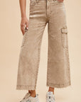 Annie Wear Raw Hem Wide Leg Jeans with Cargo Pockets