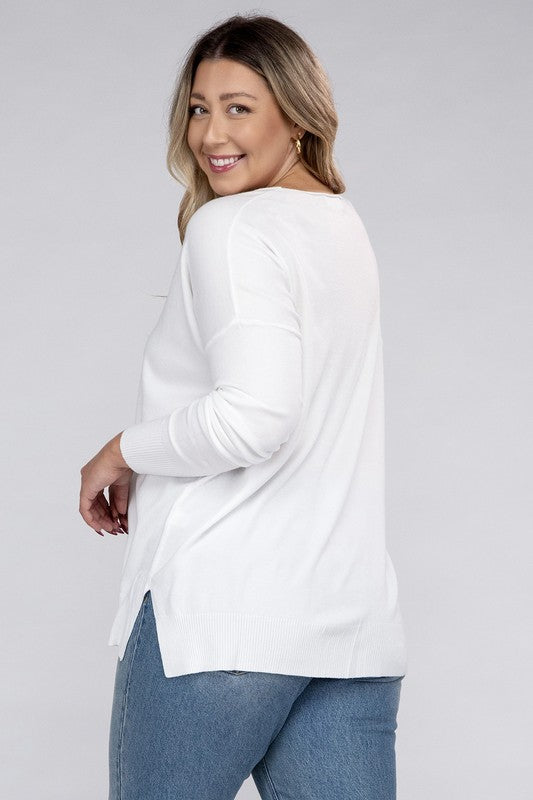 ZENANA Plus Garment Dyed Front Seam Sweater