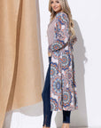 And The Why Printed Kimono Open Front Longline Cardigan