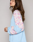 POL Round Neck Balloon Floral Long Sleeve Top