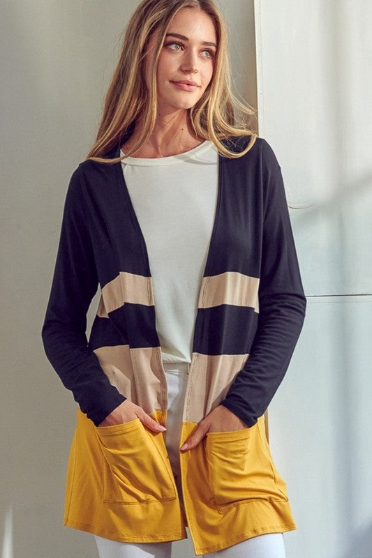 e Luna Solid Jersey Colorblock Cardigan