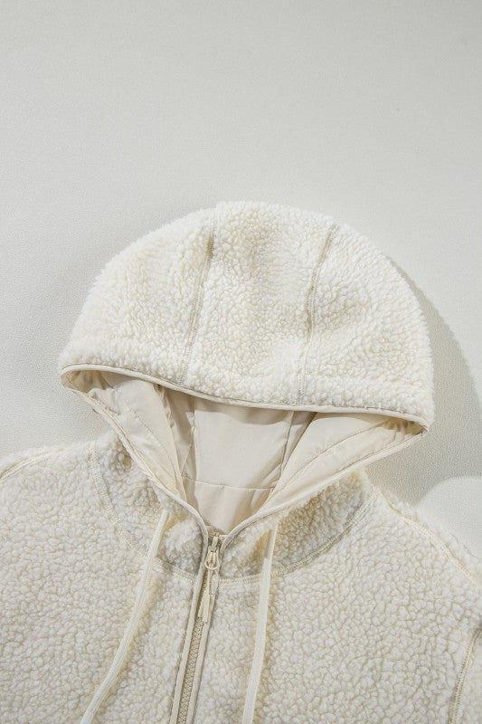 Fleece Zip-Up Drawstring Pocketed Hooded Jacket