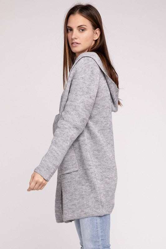 Zenana Hooded Open Front Sweater Cardigan