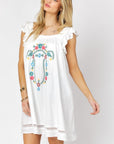 Davi & Dani Embroidered Square Neck Mini Dress