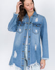 American Bazi Distressed Frayed Hem Denim Jacket