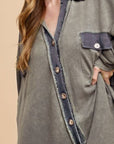 Annie Wear Waffle-Knit Mineral Washed Button Down Shirt