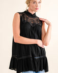 And The Why Lace Detail Sleeveless Ruffled Top