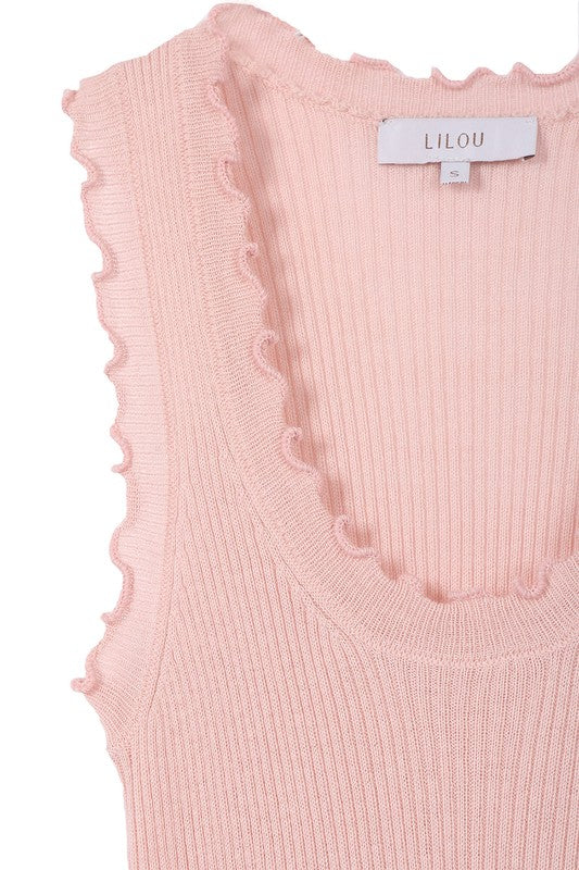 Lilou Sleeveless Ruffled Rib Pullover Top