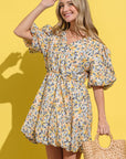 And The Why Full Size Floral Surplice Puff Sleeve Dress