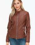 Snobbish Faux Leather Biker Jacket with Side Zip Pockets