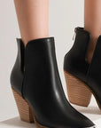 Beast Fashion Pointed Metal-Tip Toe Block Heel Ankle Boots