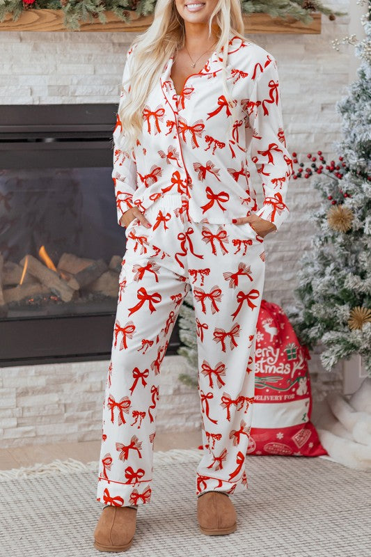 Christmas Bow Top and Pants Pajama Set
