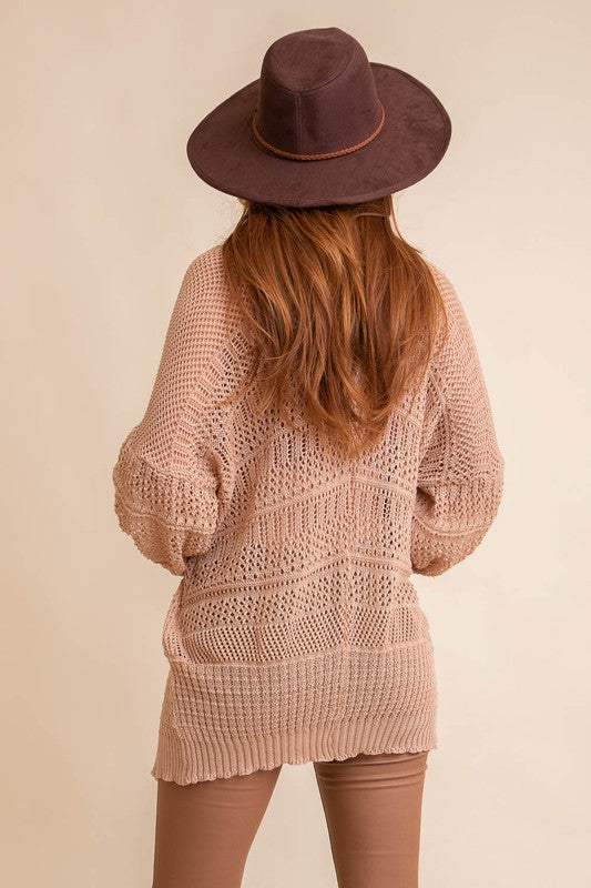 Leto Accessories Knit Netted Cardigan