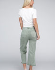 Zenana Acid Washed High Waist Frayed Hem Straight Pants