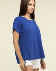 Zenana Brushed Waffle Exposed-Seam Short Sleeve Top