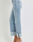 RISEN Plus Size Ankle Straight Leg Cuffed Jeans