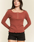 Jade By Jane Round Neck Striped Top