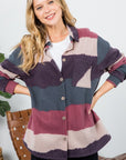 e Luna Fuzzy Striped Button Down Shacket