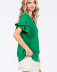 GeeGee Ruffled Short Sleeve V-Neck Blouse