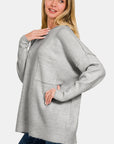 Zenana High-Low Hem Drop Shoulder Sweater