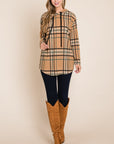 BOMBOM Drawstring Plaid Long Sleeve Hoodie