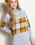 e Luna Plaid Mixed Turtle Neck Top