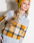 e Luna Plaid Mixed Turtle Neck Top