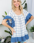 e Luna PLUS Plaid Mix Ruffle Peasant Top