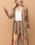 And The Why Snake Print Kimono Open Front Longline Cardigan