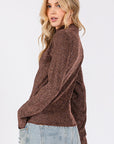 SAGE + FIG Glitter Mock Neck Lettuce Hem Long Sleeve Top