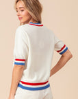 BiBi US Flag Theme Striped Heart Sweater