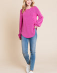 BOMBOM Long Sleeve Curved Hem Ribbed T-Shirt