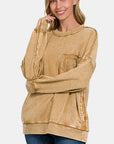 Zenana Exposed Seam Round Neck Dropped Shoulder Sweatshirt