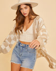 Annie Wear Checkered Open Front Drop Shoulder Cardigan