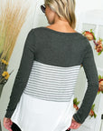 e Luna Solid Striped Colorblock Casual Top