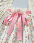 Floral Contrast Ribbon Bow Lace Square Mini Dress