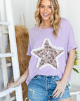 HOPELY Leopard Star Patch Short Sleeve T-Shirt