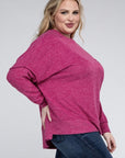 Zenana Plus Brushed Melange Drop Shoulder Sweater