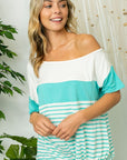 e Luna Solid Stripe Mix One Shoulder Top