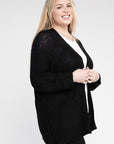 Eesome Plus Size Ribbed Knit Open Front Cardigan