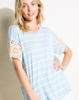 e Luna Striped Lace Patch Boxy Top