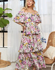 ADORA Layered Floral Off-Shoulder Short Sleeve Maxi Dress