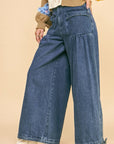 Davi & Dani Drawstring Hem Wide Leg Mid Rise Jeans