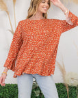 Celeste Full Size Floral Ruffle Detail Top