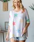 HOPELY Full Size Multi Colored Star Print T-Shirt